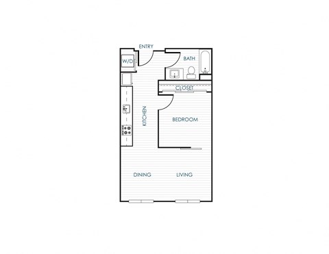 Floor plan for 1 bed, 1 bath, 717 sqft